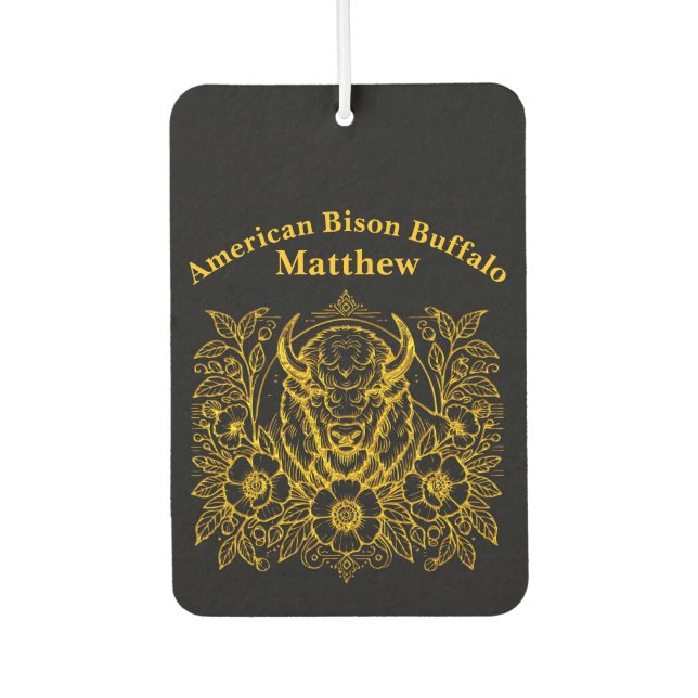 Gold Bison Among Flowers Car Air Freshener (Front)