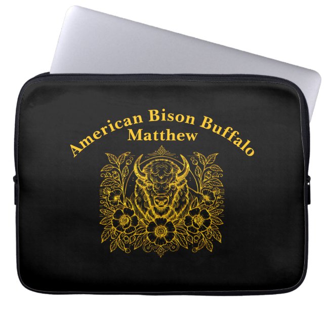 Gold Bison Among Flowers Laptop Sleeve (Front)