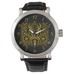 Gold Bison Among Flowers Watch