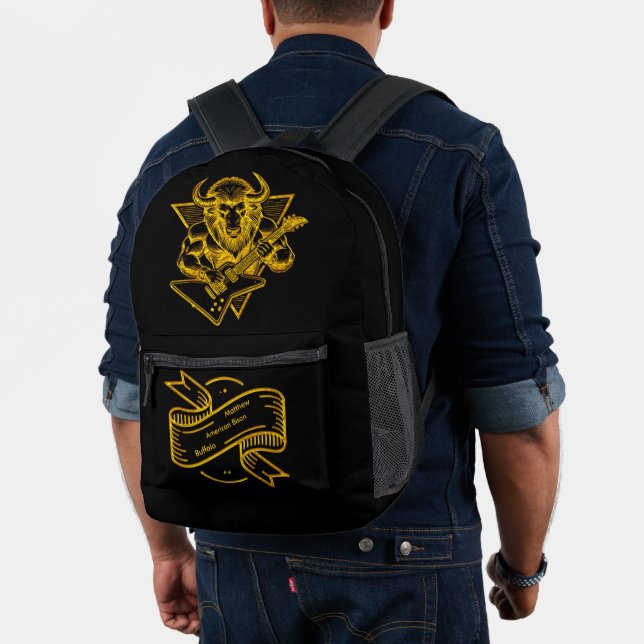 Gold Bison Buffalo Rocking out on Guitar Printed Backpack (Insitu (Model))
