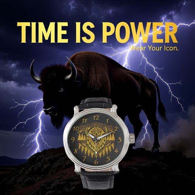 Gold Bison Head With Mountains and Trees Watch (Creator Uploaded)