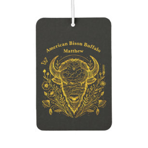 Gold Bison Illustration Surrounded by Nature Car Air Freshener