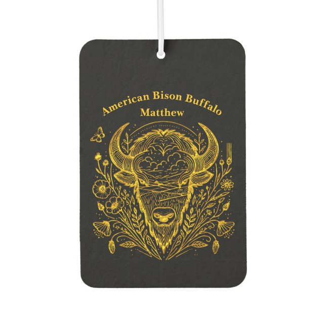 Gold Bison Illustration Surrounded by Nature Car Air Freshener (Front)