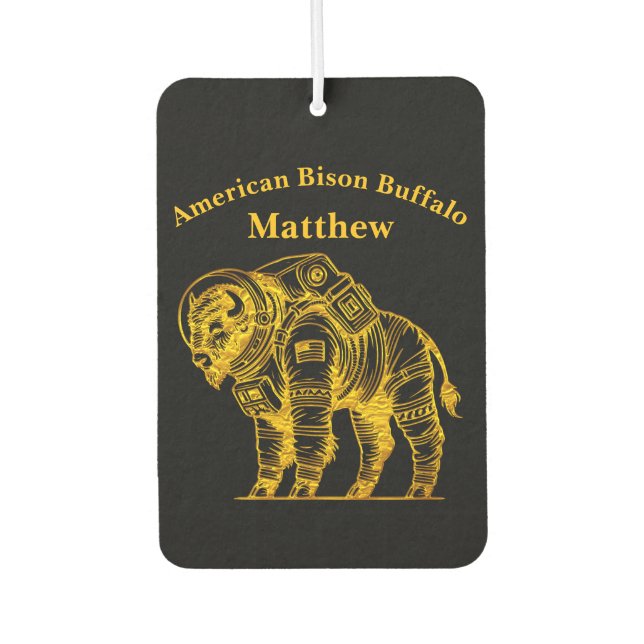 Gold Bison in Astronaut Suit Exploring Space Car Air Freshener (Front)