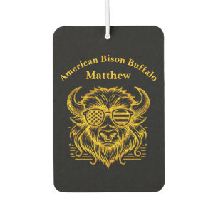 Gold Bison in Sunglasses Illustration Car Air Freshener
