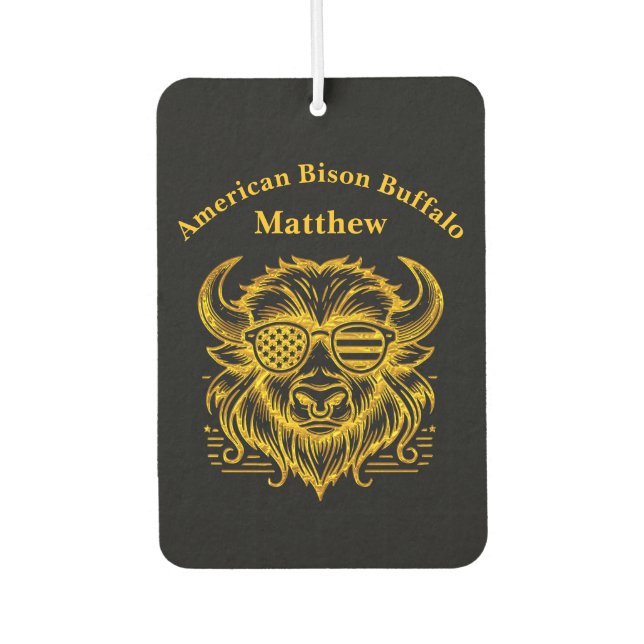 Gold Bison in Sunglasses Illustration Car Air Freshener (Front)