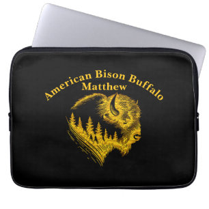 Gold Bison Portrait With Forest Silhouette Design Laptop Sleeve