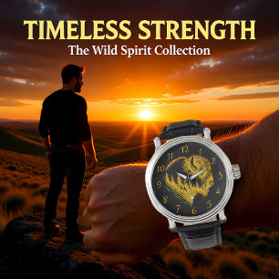 Gold Bison Portrait With Forest Silhouette Design Watch