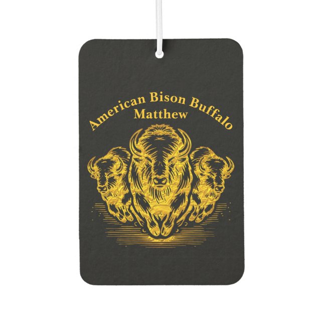 Gold Bison Stampede in a Wild Prairie Setting Car Air Freshener (Front)