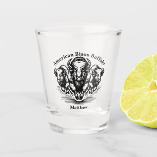 Gold Bison Stampede in a Wild Prairie Setting Shot Glass