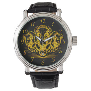 Gold Bison Stampede in a Wild Prairie Setting Watch