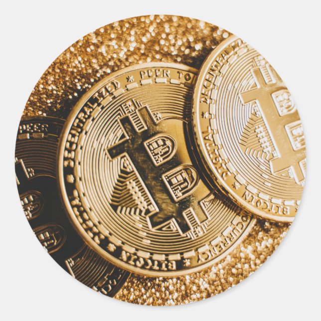 Gold Bitcoin   Classic Round Sticker (Front)