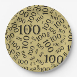 Gold/Black 100th Birthday Party Number Pattern Paper Plate