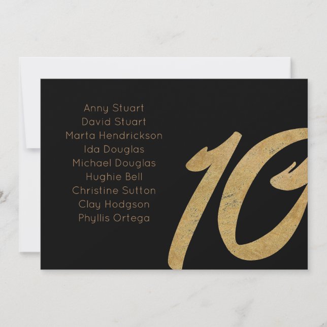 Gold Black 10 table number Wedding seating Card (Front)