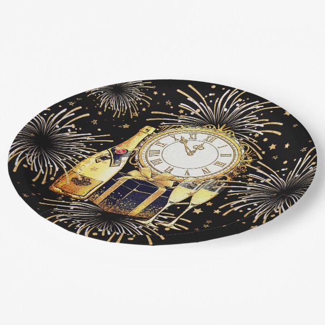 Gold Black 2023 New Year's Party  Paper Plate (Angled)