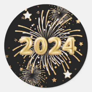 Gold Black 2024 New Year's Party  Classic Round Sticker