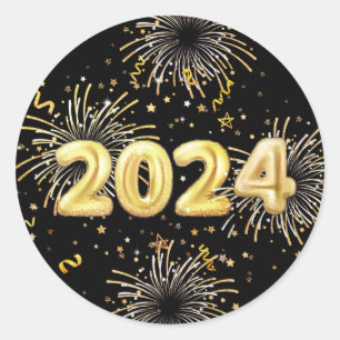 Gold Black 2024 New Year's Party Classic Round Sticker