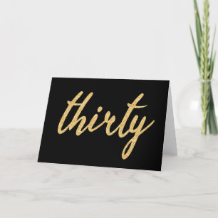 Gold Black 30 Birthday Party Glitter "Thirty" Holiday Card