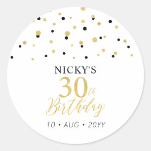 Gold & Black 30th Birthday Favour Thank you Classic Round Sticker