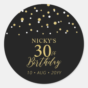 Gold & Black 30th Birthday Favour Thank you Classic Round Sticker