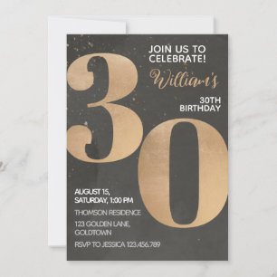 Gold Black 30th Birthday Invitation