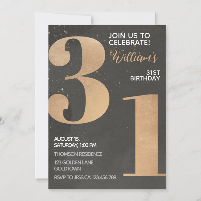 Gold Black 31st Birthday Invitation (Front)