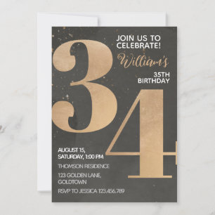Gold Black 34th Birthday Invitation