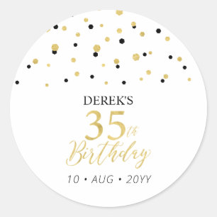 Gold & Black 35th Birthday Favour Thank you Classic Round Sticker