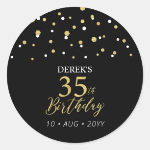 Gold & Black 35th Birthday Favour Thank you Classic Round Sticker