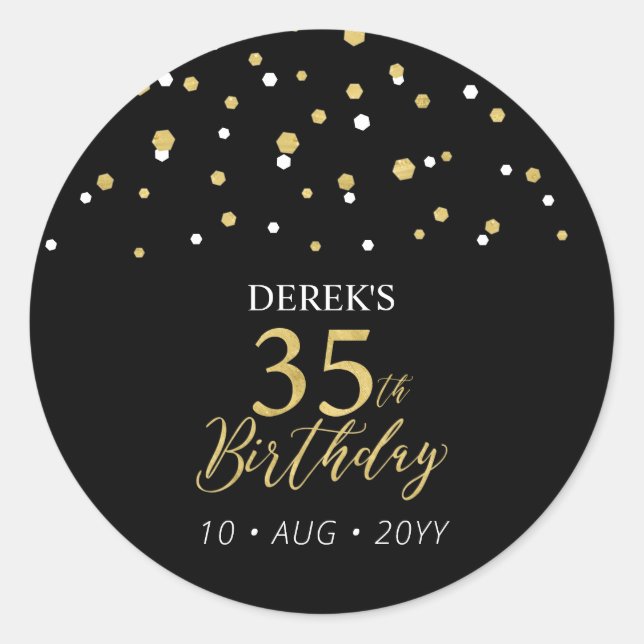 Gold & Black 35th Birthday Favour Thank you Classic Round Sticker (Front)