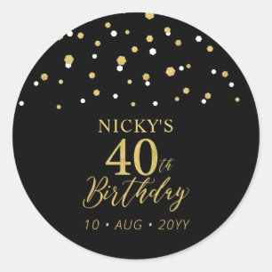 Gold & Black 40th Birthday Favour Thank you Classic Round Sticker