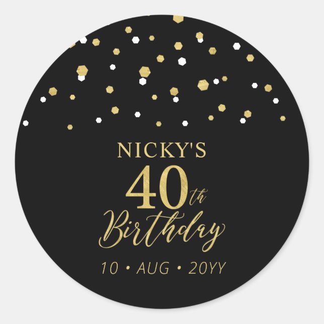 Gold & Black 40th Birthday Favour Thank you Classic Round Sticker (Front)