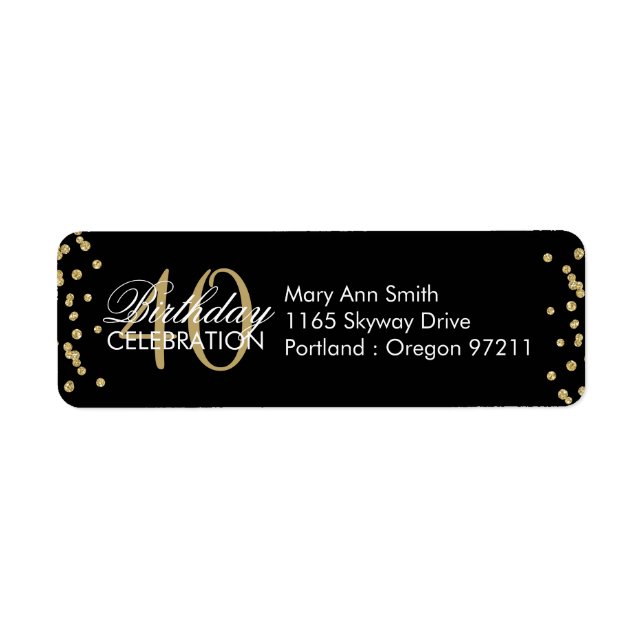 Gold Black 40th Birthday Glitter Confetti (Front)