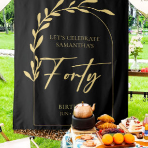 Gold & Black 40th Birthday Party Backdrop Tapestry