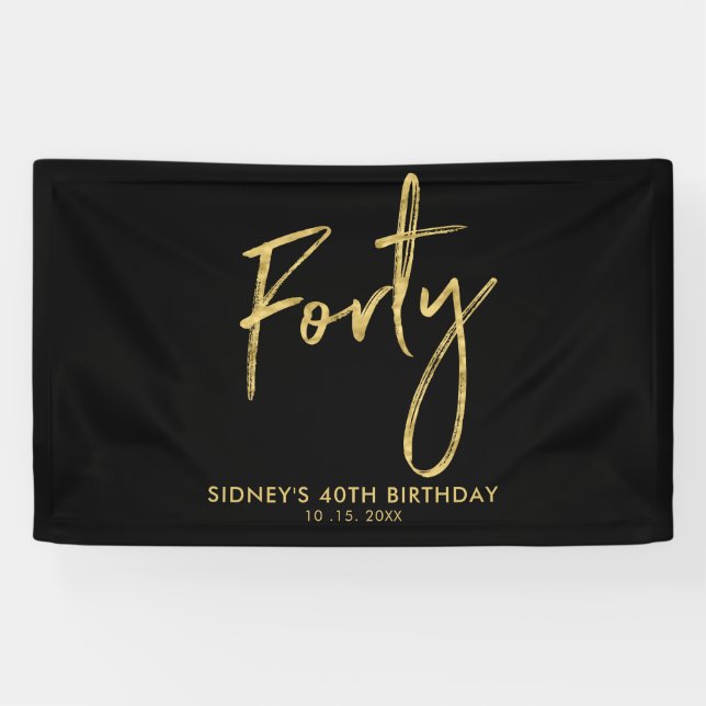 Gold & Black 40th Birthday Party Welcome Banner (Horizontal)