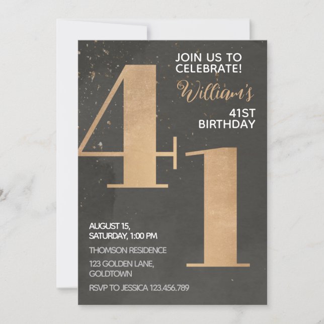 Gold Black 41st Birthday Invitation (Front)