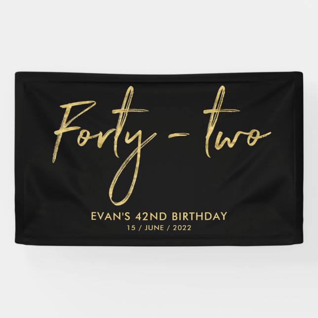 Gold & Black 42th Birthday Party Welcome Banner (Horizontal)