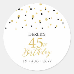 Gold & Black 45th Birthday Favour Thank you Classic Round Sticker