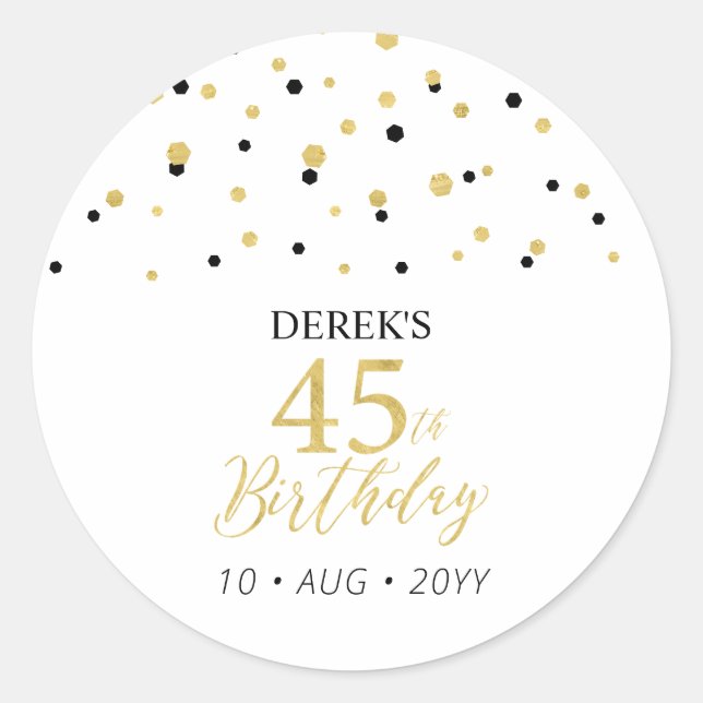 Gold & Black 45th Birthday Favour Thank you Classic Round Sticker (Front)