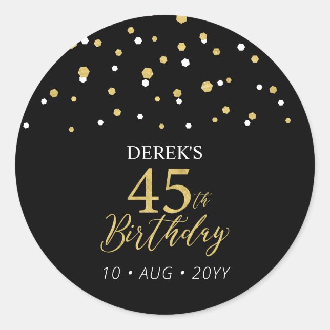 Gold & Black 45th Birthday Favour Thank you Classic Round Sticker (Front)