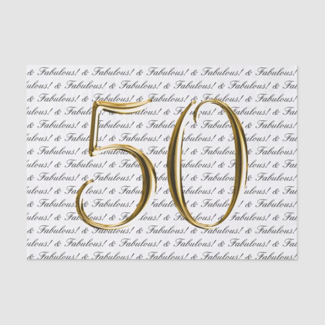 Gold Black 50 and Fabulous | 50th Birthday Tissue Paper (Front)