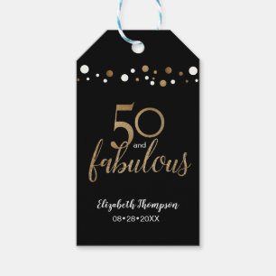 Gold Black 50 and fabulous Birthday Party Gift Tags