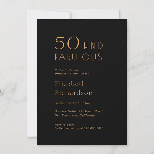 Gold Black 50 and Fabulous Birthday Party Invitation (Front)