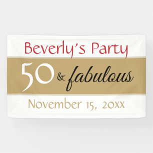 Gold Black 50 & Fabulous Typography 50th Birthday Banner