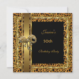 Gold Black 50th Birthday Animal Wild Elegant 5 Invitation