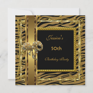 Gold Black 50th Birthday Animal Wild Elegant 6 Invitation
