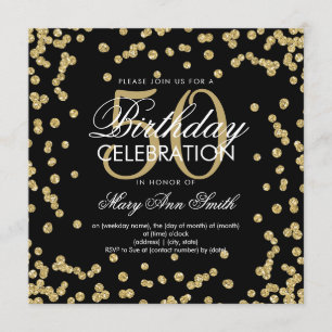 Gold Black 50th Birthday Elegant Glitter Confetti Invitation
