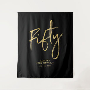 Gold & Black 50th Birthday Party Backdrop Tapestry