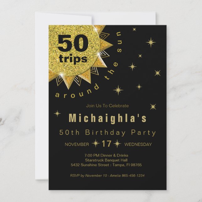 Gold Black 50th Birthday Party Invitation (Front)
