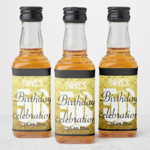 Gold Black 50th Birthday Party Mini Liquor Favour Liquor Bottle Label